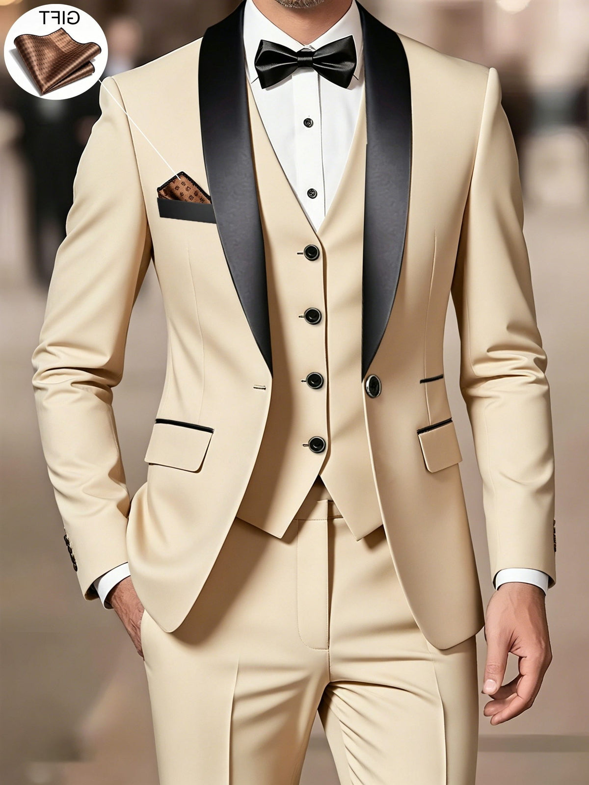 Three-Piece Shawl Collar Tuxedo Suit for Men