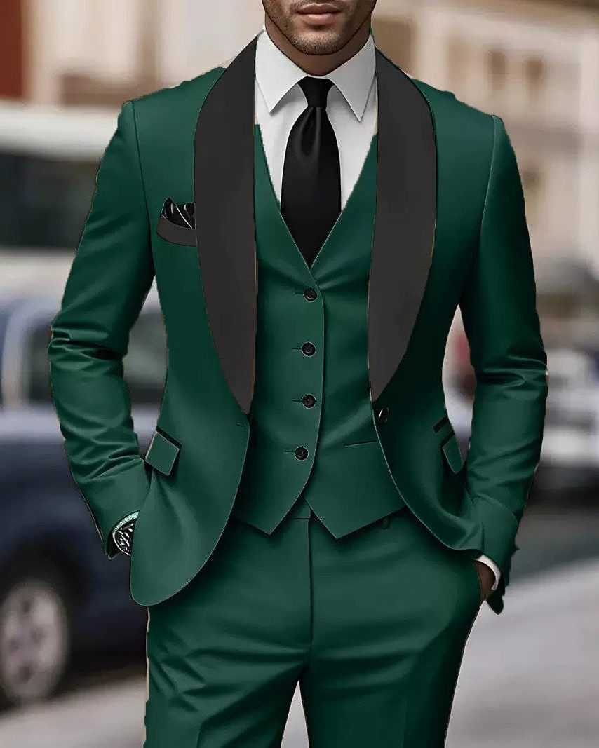 Three-Piece Shawl Collar Tuxedo Suit for Men - Green