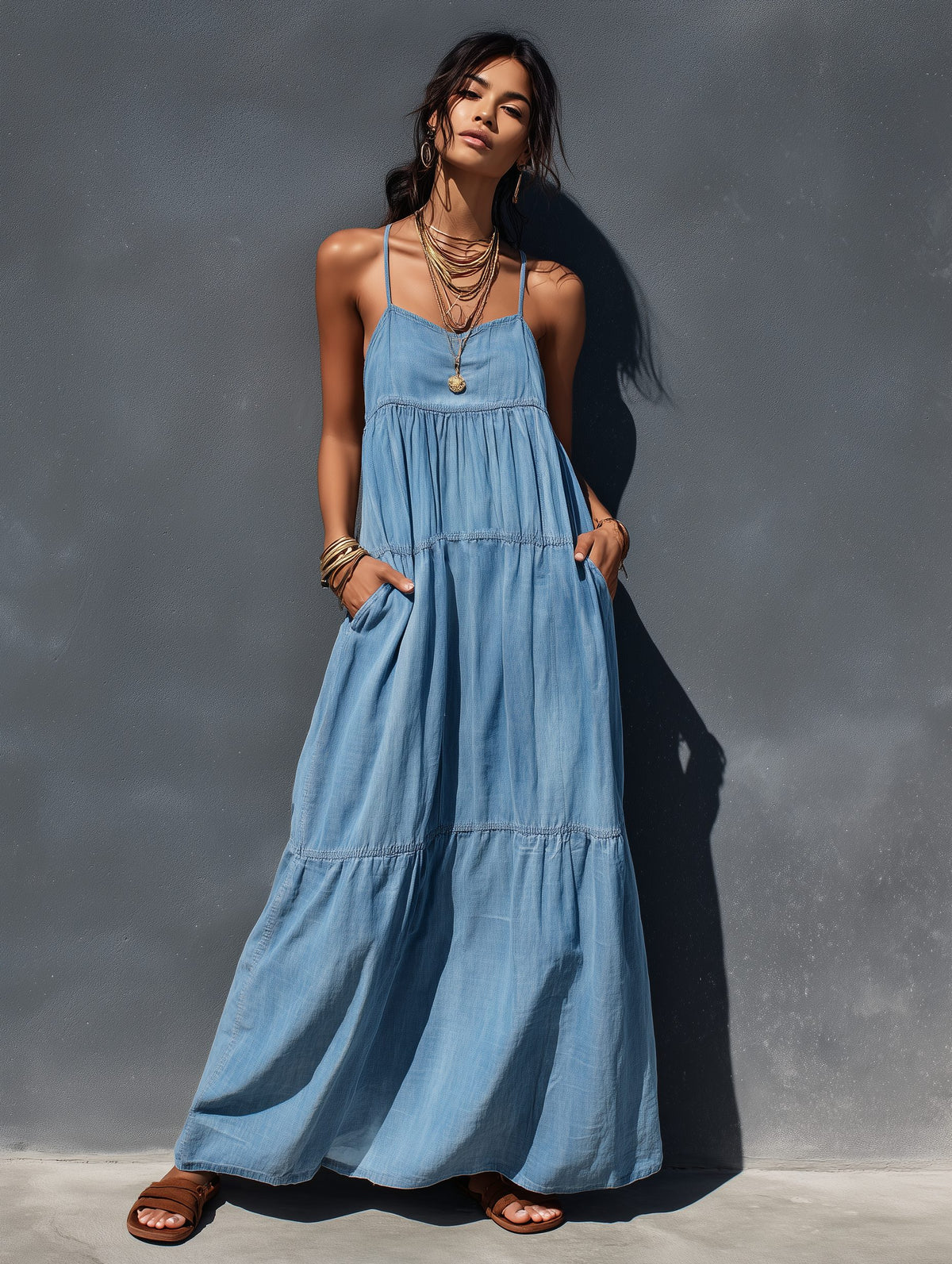 Tiered Maxi Camisole Dress for Women - View 3