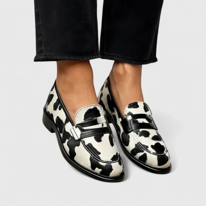 Two-Tone Penny Loafers for Women - Cow Print