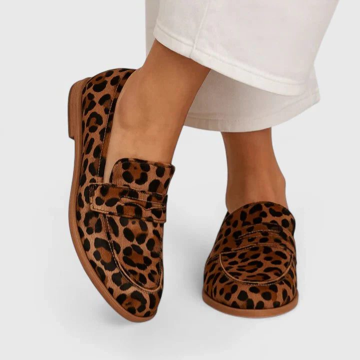 Two-Tone Penny Loafers for Women - Leopard Print