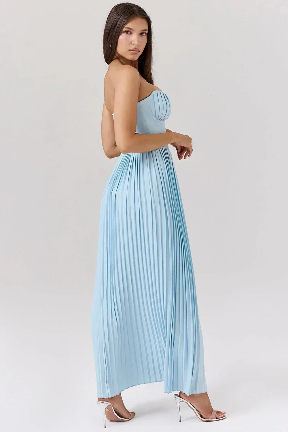 Bustier Pleated Wedding Guest Maxi Dress for Women - View 5