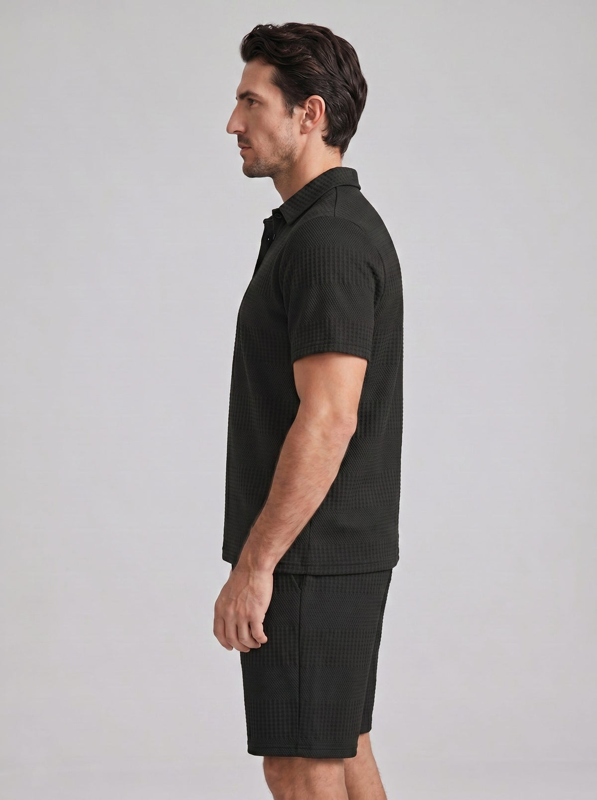 Textured Knit Polo Shirt and Shorts Set for Men - View 28