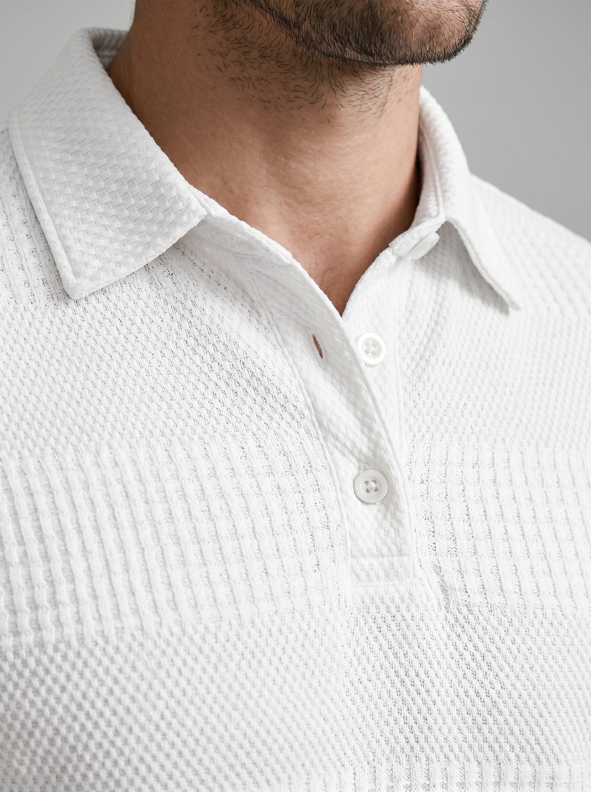 Textured Knit Polo Shirt and Shorts Set for Men - View 5