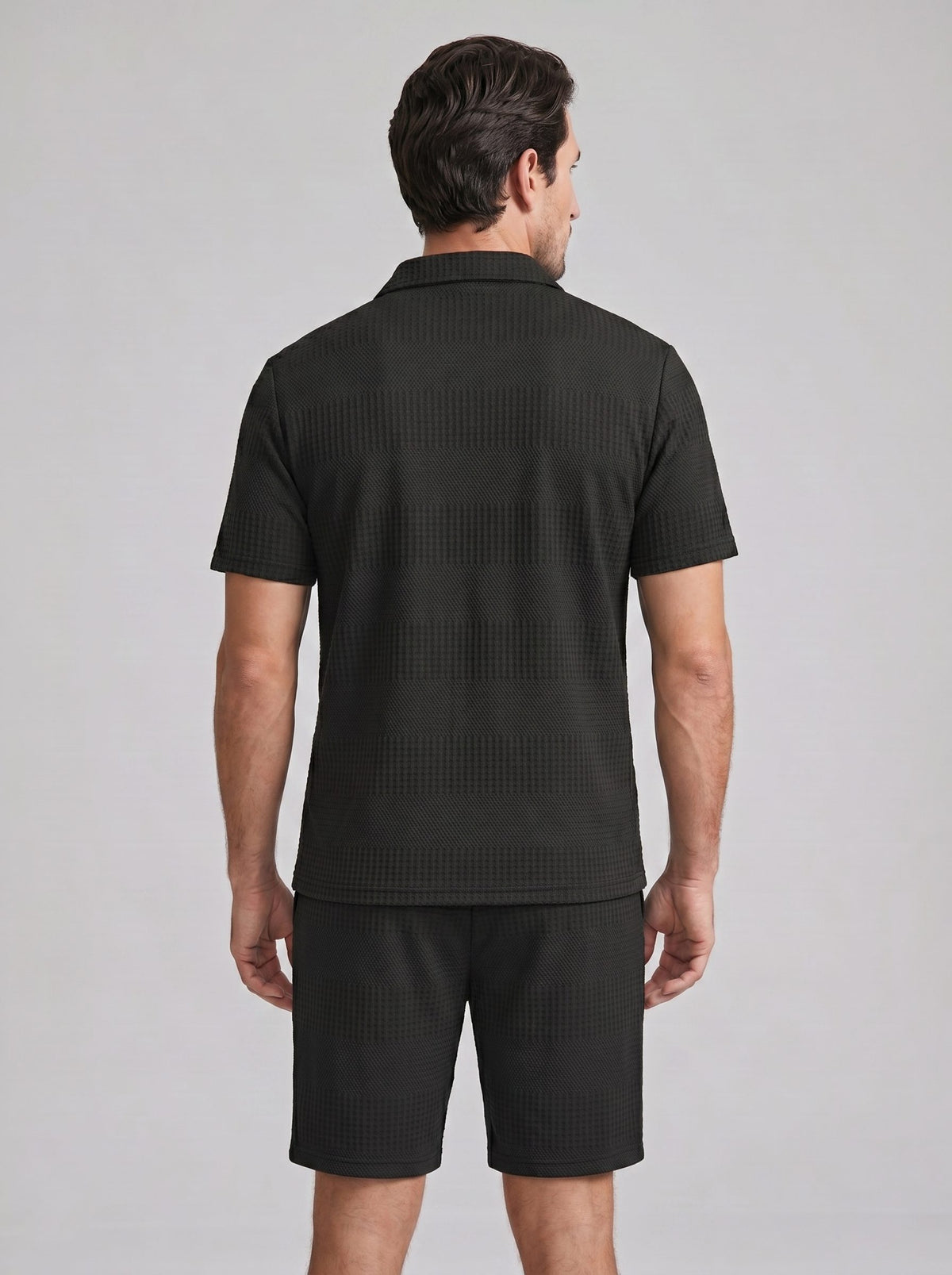 Textured Knit Polo Shirt and Shorts Set for Men - View 29