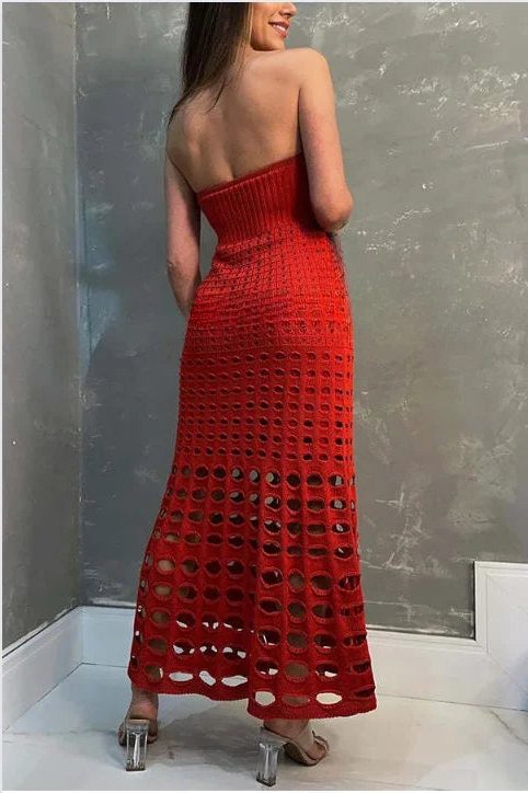 Strapless Openwork Wedding Guest Maxi Dress for Women - View 7