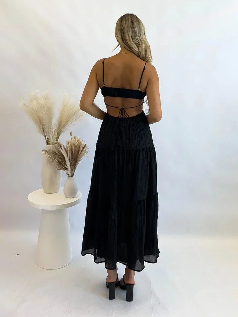 Wedding Guest Tiered Midi Dress with Thin Straps for Women - View 8