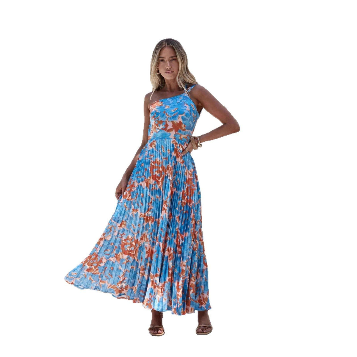 Halterneck Wedding Guest Pleated Floral Maxi Dress for Women - View 5