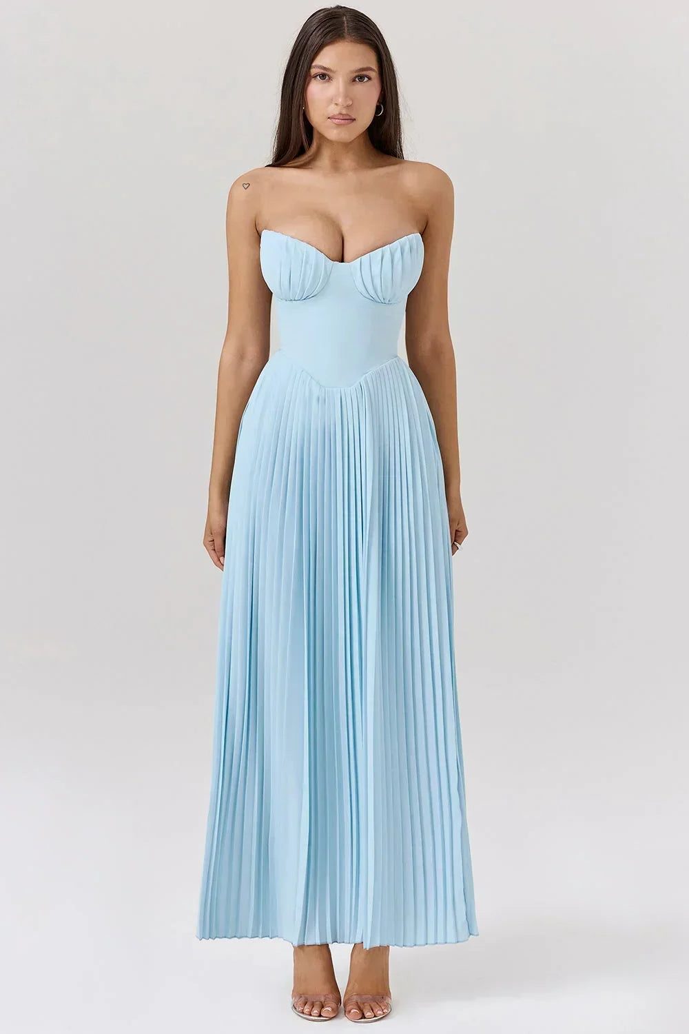 Bustier Pleated Wedding Guest Maxi Dress for Women