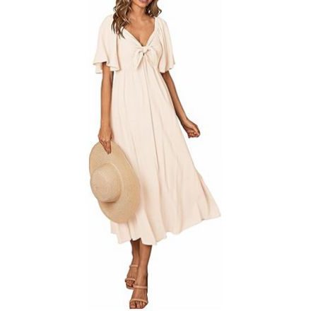 V-Neck Tie Front Wedding Guest Midi Dress for Women - View 7