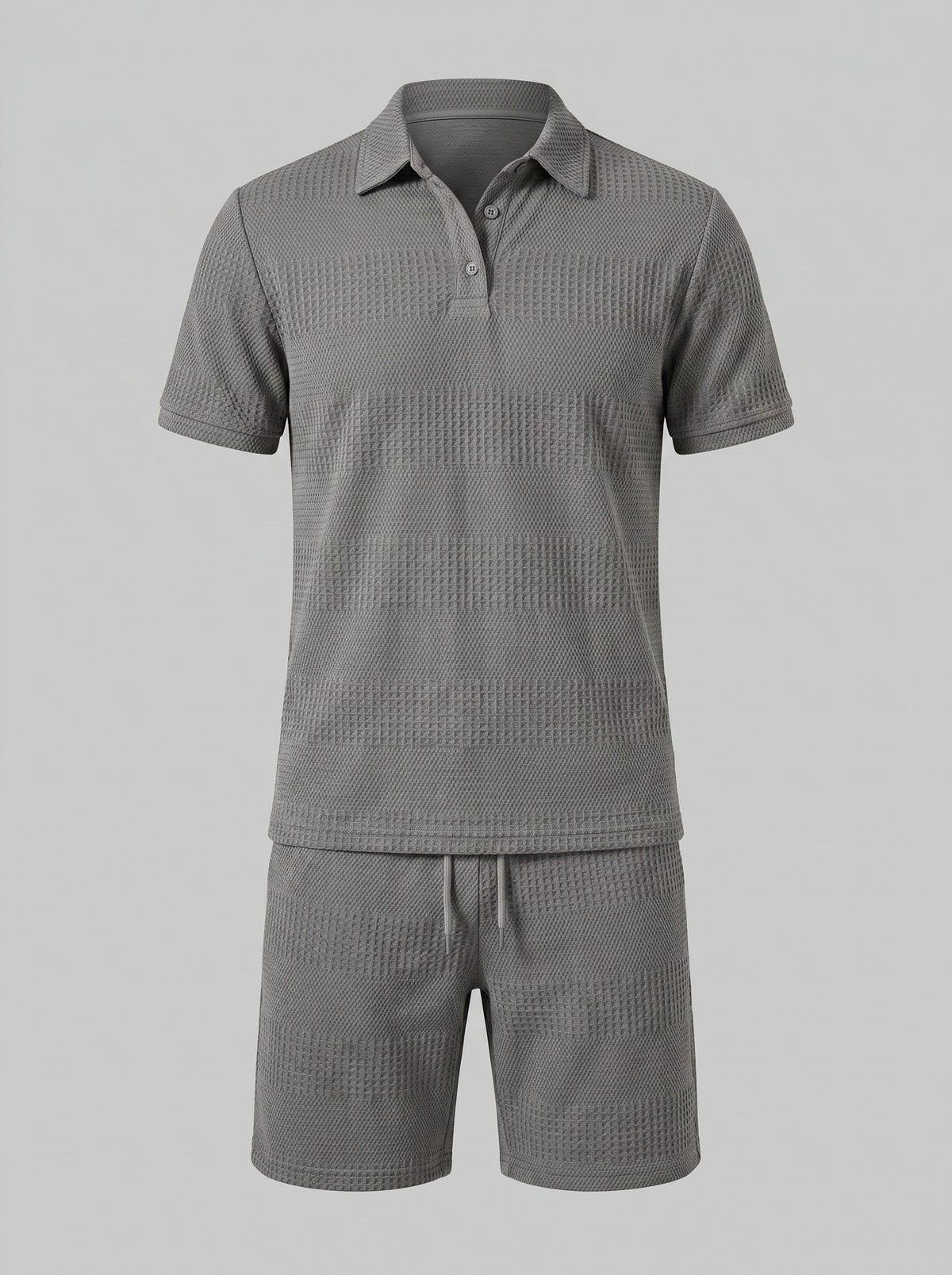 Textured Knit Polo Shirt and Shorts Set for Men - View 6
