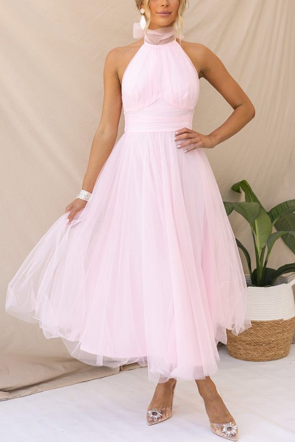 Halterneck Wedding Guest Tulle Maxi Dress for Women - View 9