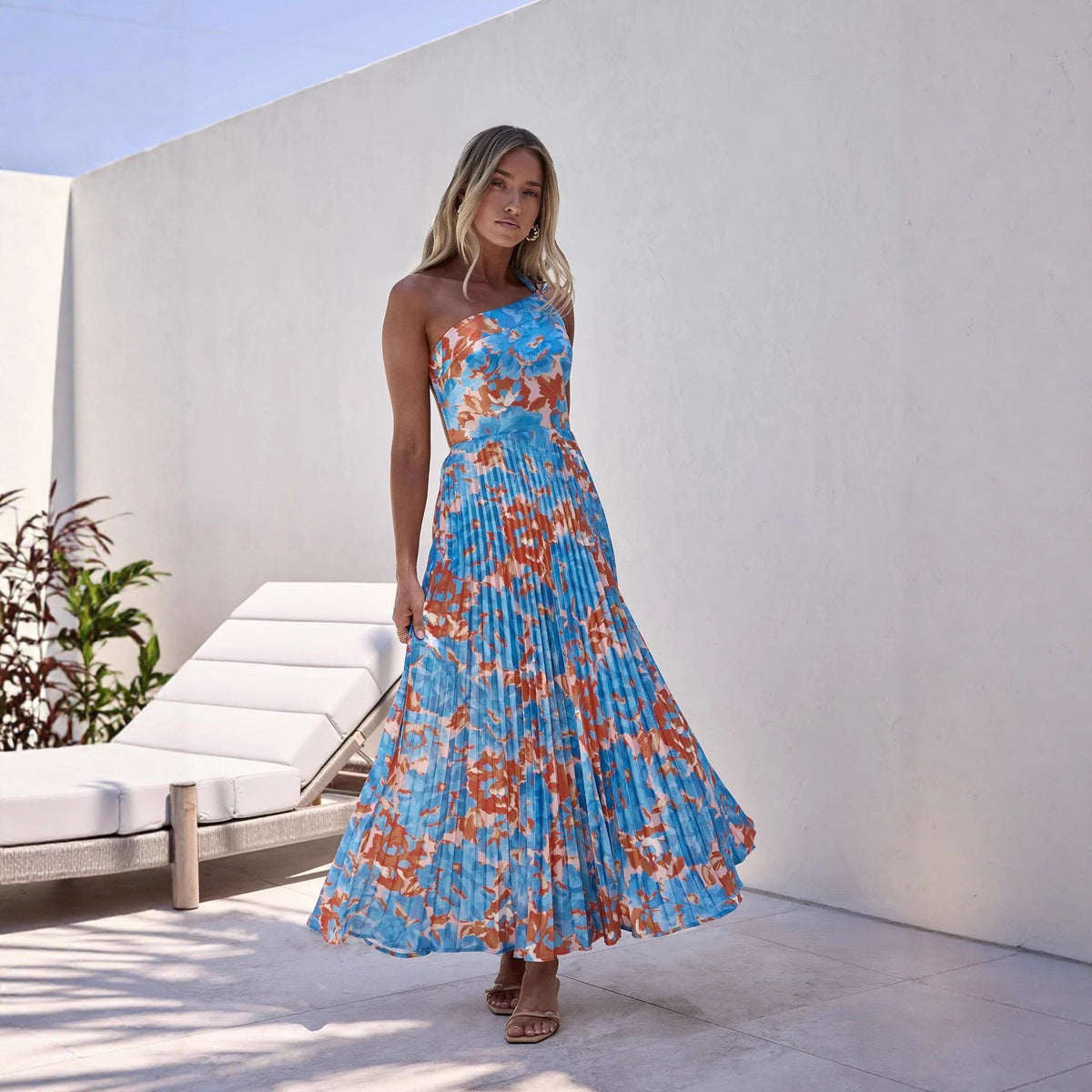 Halterneck Wedding Guest Pleated Floral Maxi Dress for Women - View 3