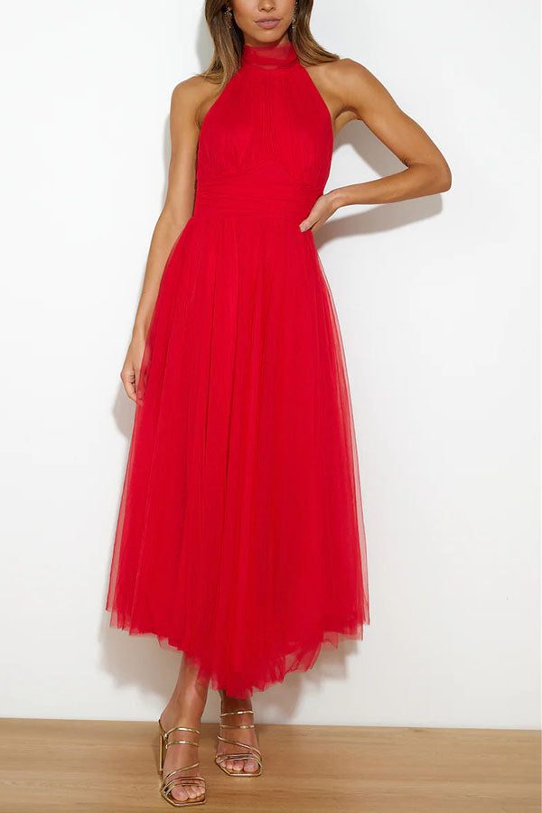 Halterneck Wedding Guest Tulle Maxi Dress for Women - View 8
