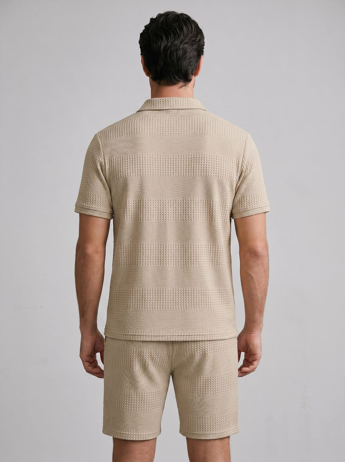 Textured Knit Polo Shirt and Shorts Set for Men - View 24