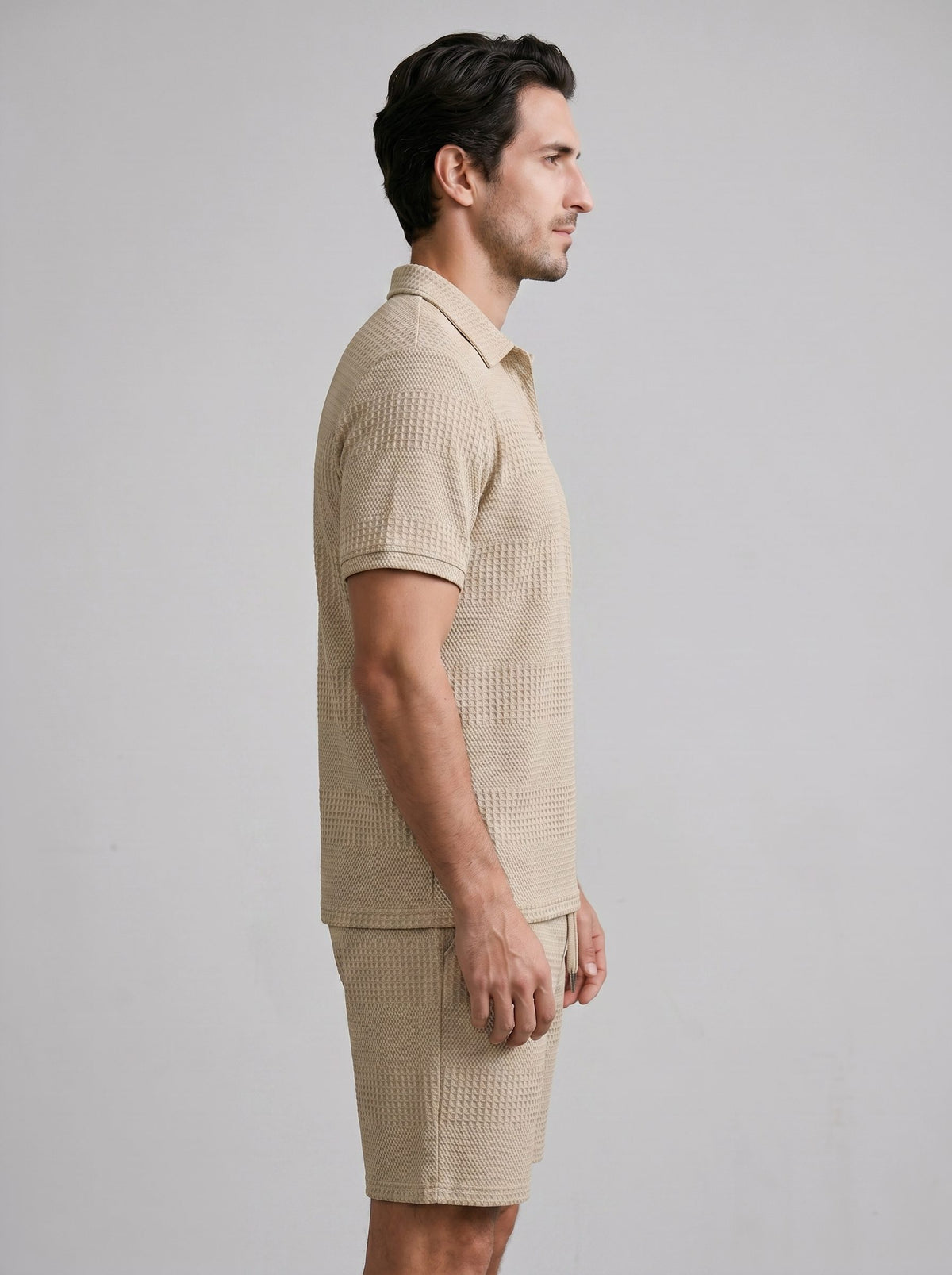 Textured Knit Polo Shirt and Shorts Set for Men - View 23