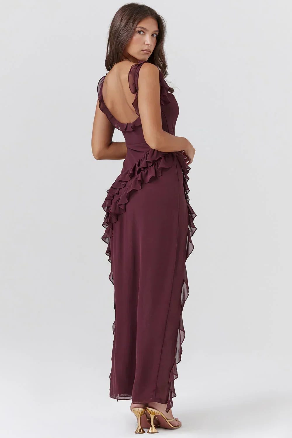 Ruffled Square Neck Wedding Guest Maxi Dress for Women - View 5