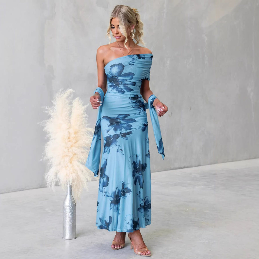 Off-Shoulder Wedding Guest Floral Maxi Dress for Women - View 2