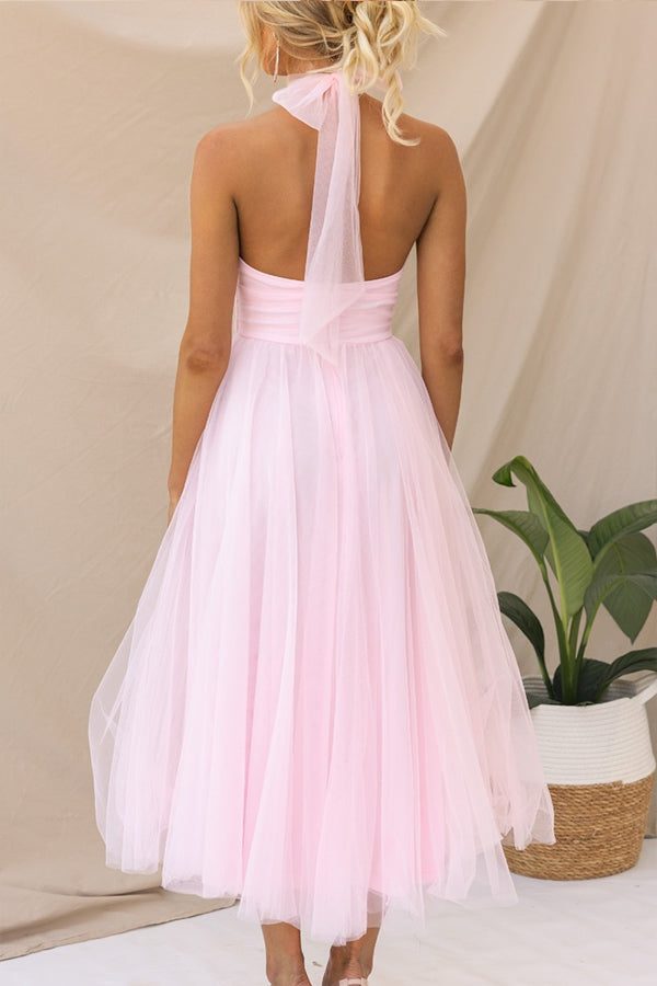 Halterneck Wedding Guest Tulle Maxi Dress for Women - View 10
