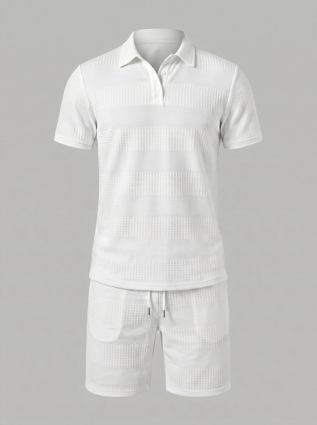 Textured Knit Polo Shirt and Shorts Set for Men