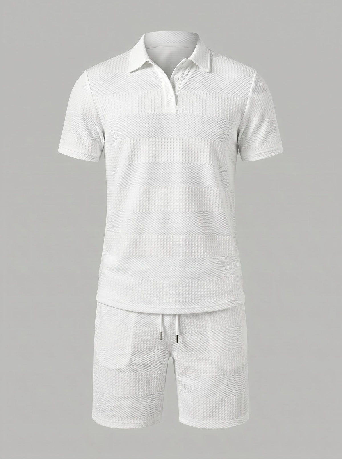 Textured Knit Polo Shirt and Shorts Set for Men - View 2