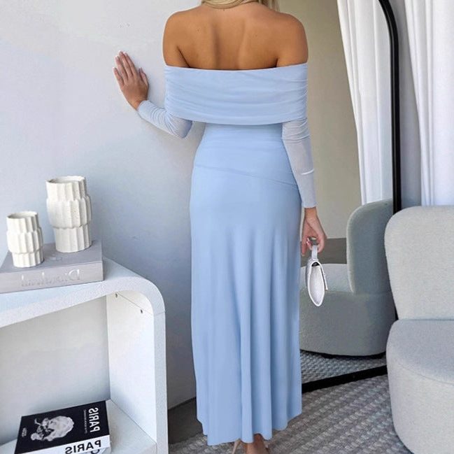 Off-Shoulder Wedding Guest Maxi Dress with Side Slit for Women - View 3