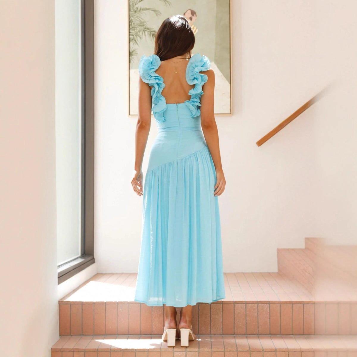 Ruffle V-Neck Floral Maxi Dress Wedding Guest for Women - View 2