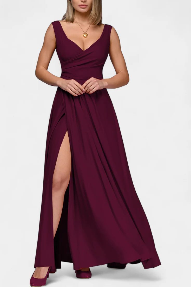 V-Neck Wrap Maxi Dress with Side Split for Women