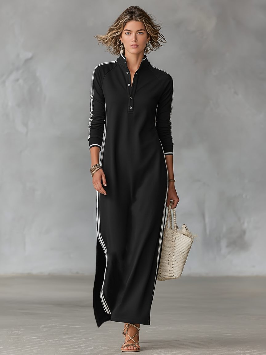 Collar Stand Maxi Shirt Dress for Women