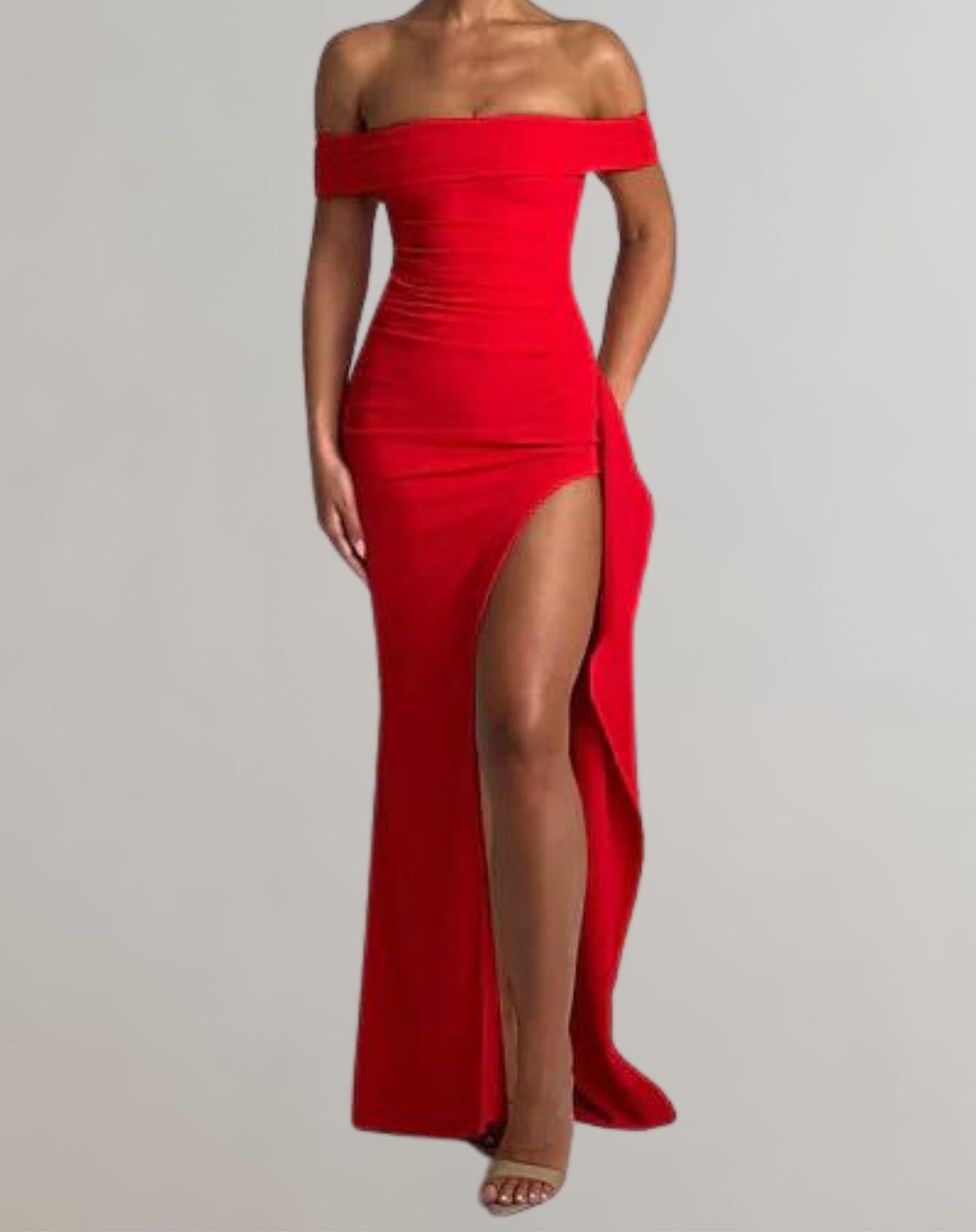 Off-Shoulder Split Maxi Dress Wedding Guest for Women - Red