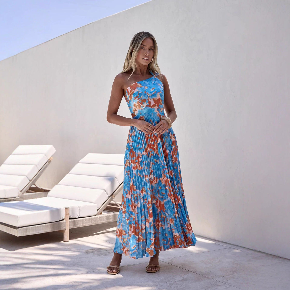 Halterneck Wedding Guest Pleated Floral Maxi Dress for Women - View 4