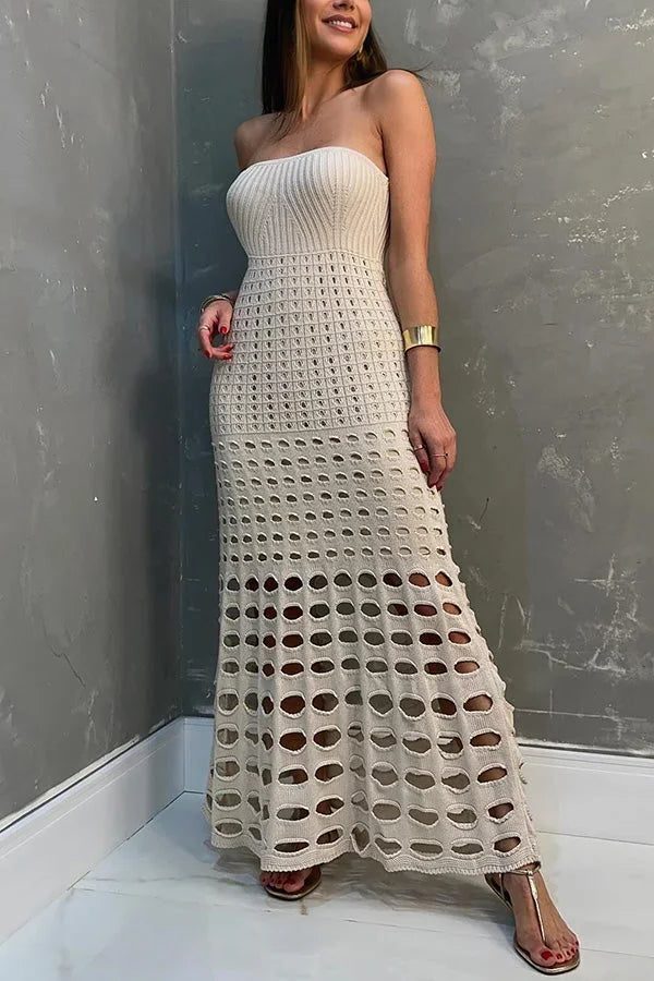 Strapless Openwork Wedding Guest Maxi Dress for Women