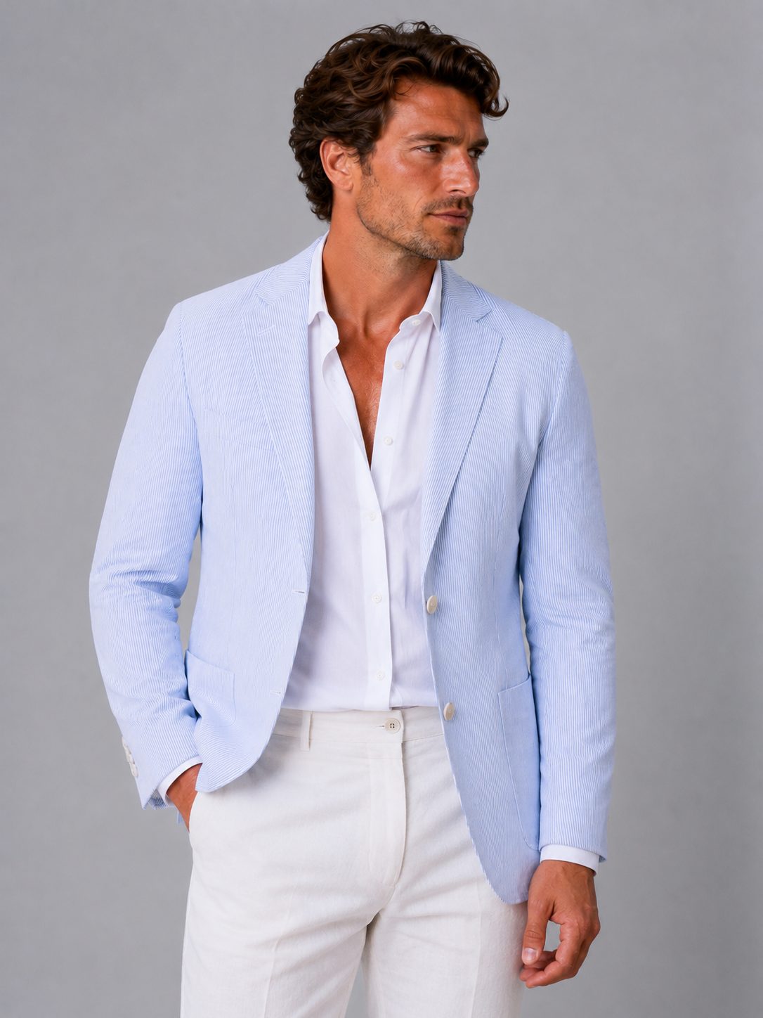 Striped Seersucker Blazer for Men - View 2