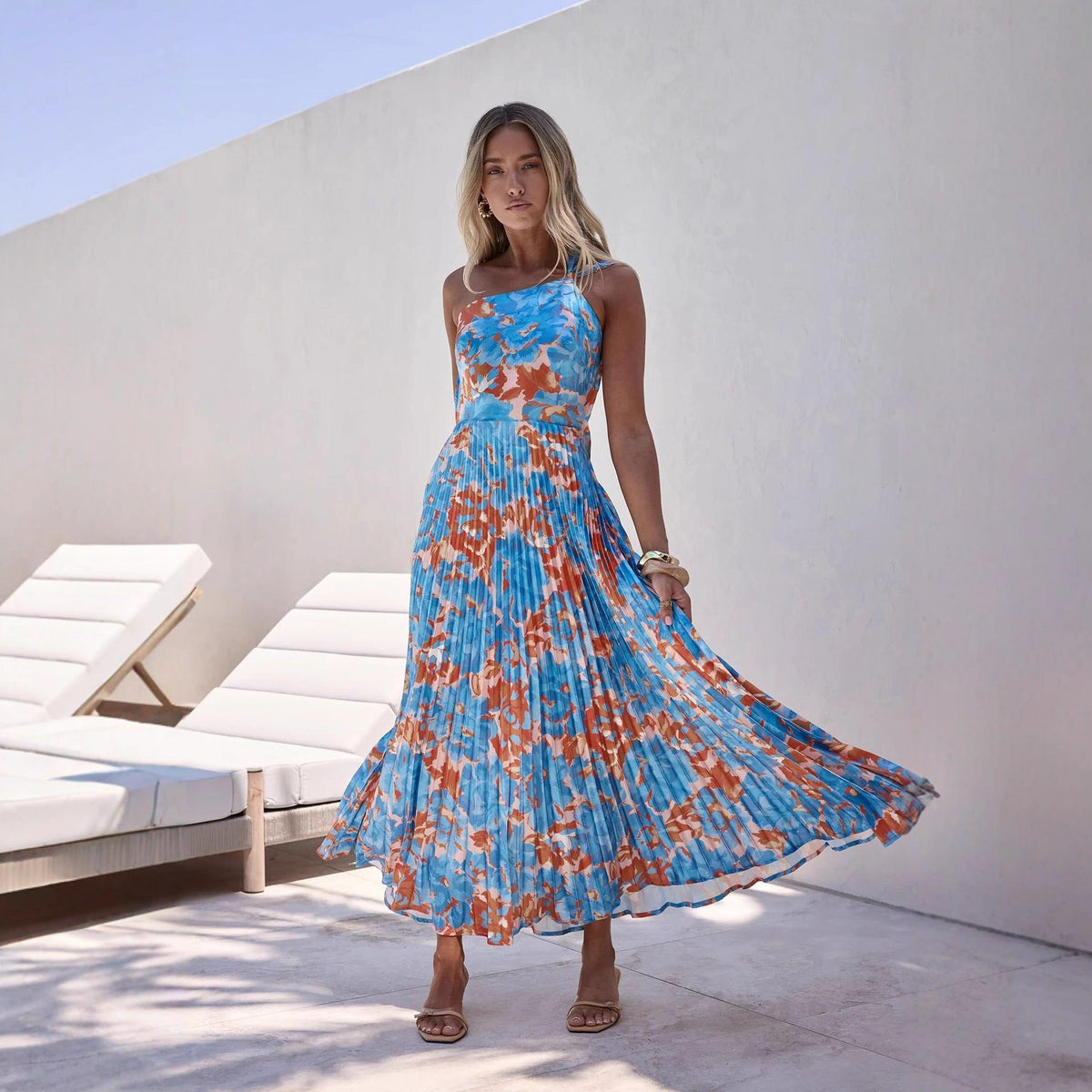 Halterneck Wedding Guest Pleated Floral Maxi Dress for Women - View 2