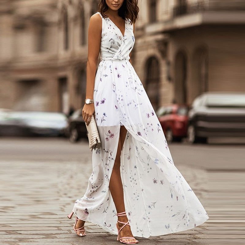 V-Neck Wedding Guest Maxi Dress with Split for Women - View 4