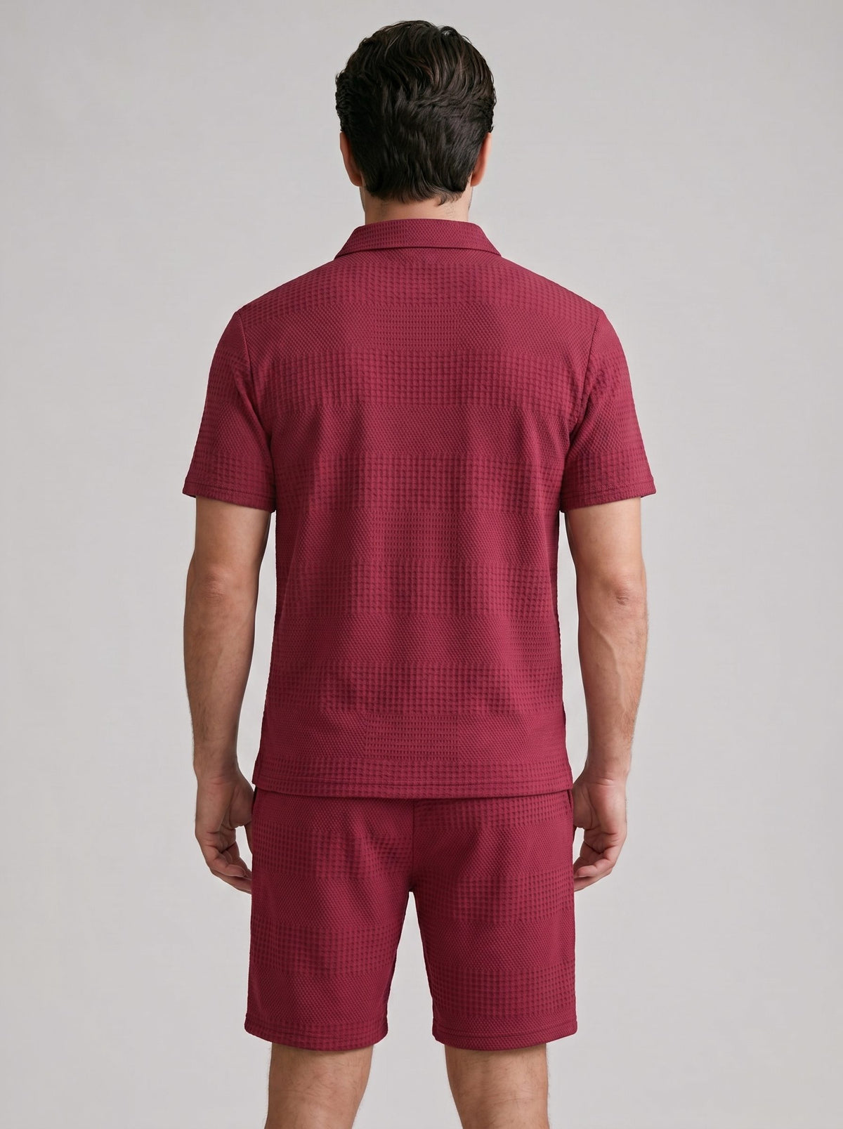 Textured Knit Polo Shirt and Shorts Set for Men - View 14