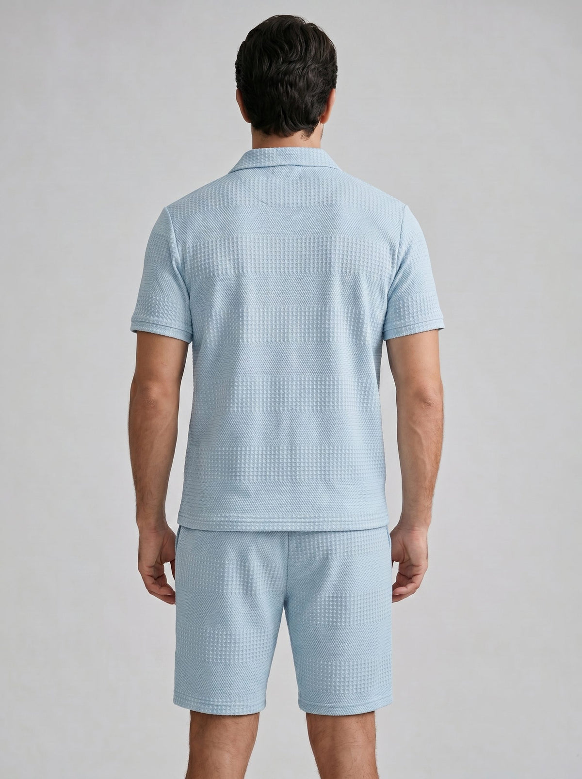 Textured Knit Polo Shirt and Shorts Set for Men - View 19