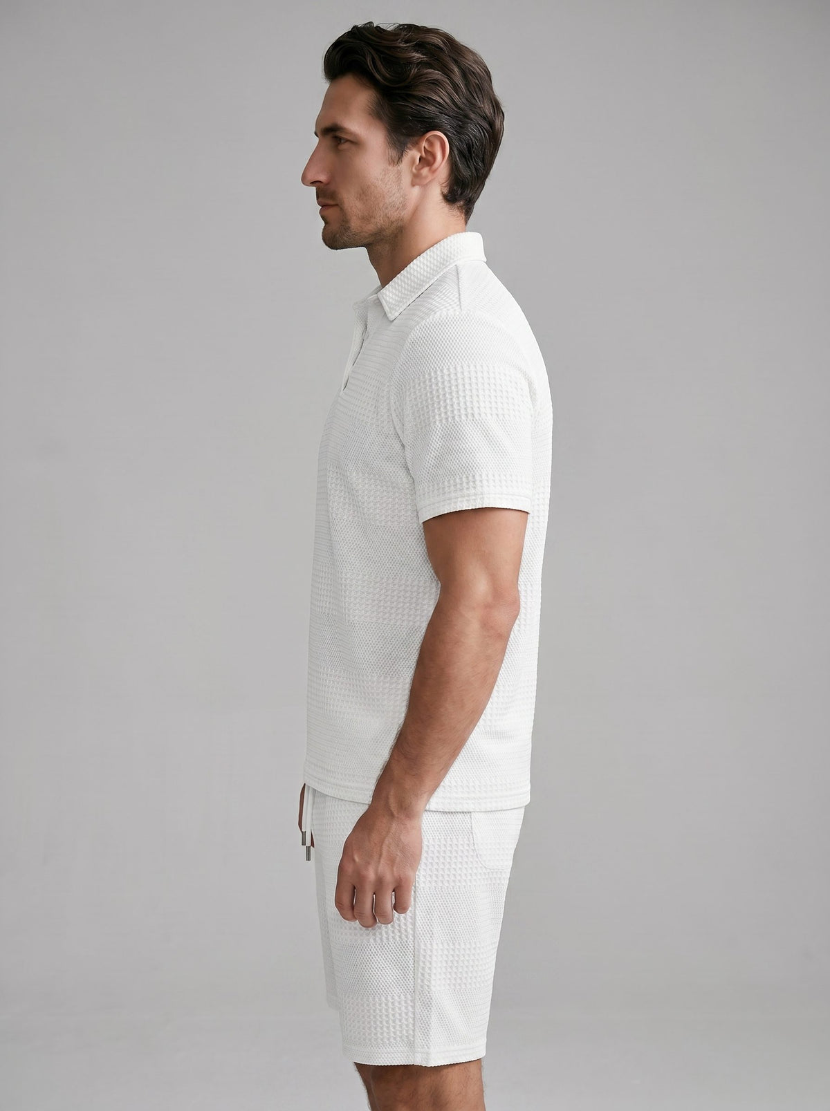 Textured Knit Polo Shirt and Shorts Set for Men - View 3