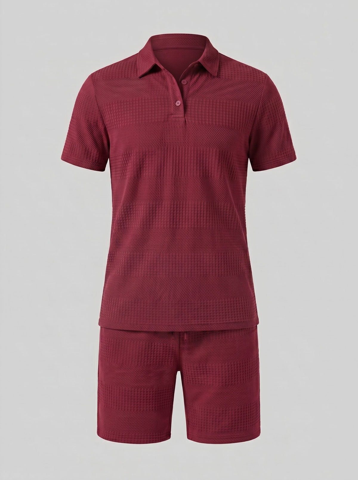 Textured Knit Polo Shirt and Shorts Set for Men - View 11
