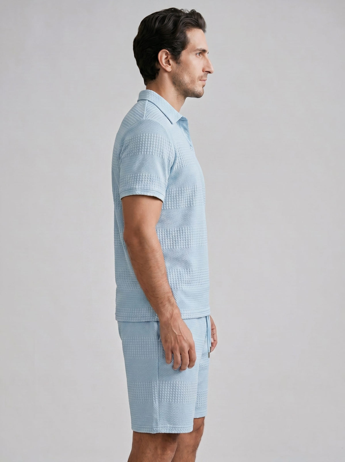 Textured Knit Polo Shirt and Shorts Set for Men - View 18