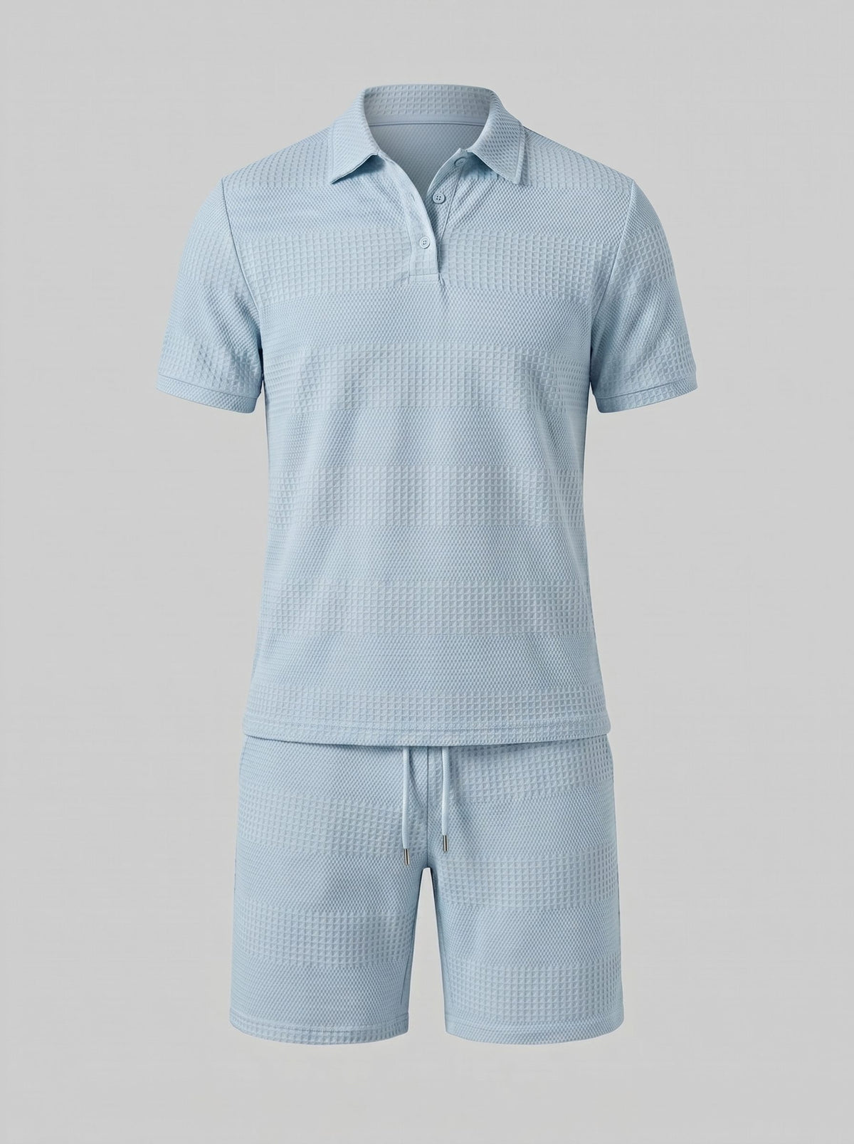 Textured Knit Polo Shirt and Shorts Set for Men - View 16