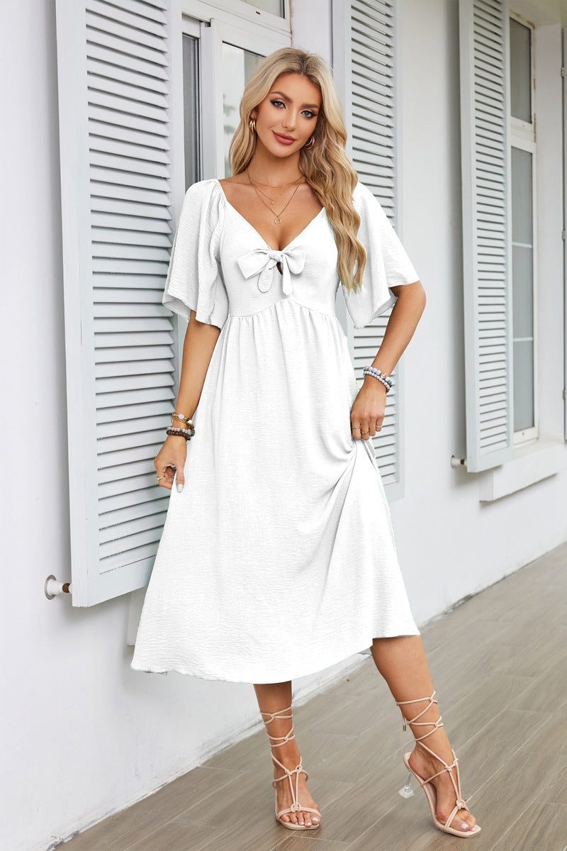 V-Neck Tie Front Wedding Guest Midi Dress for Women - View 11