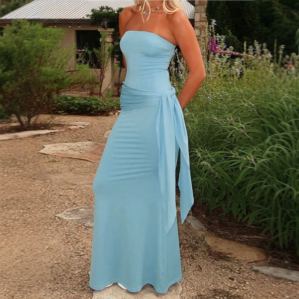 Strapless Wedding Guest Maxi Dress with Side Split for Women - View 2