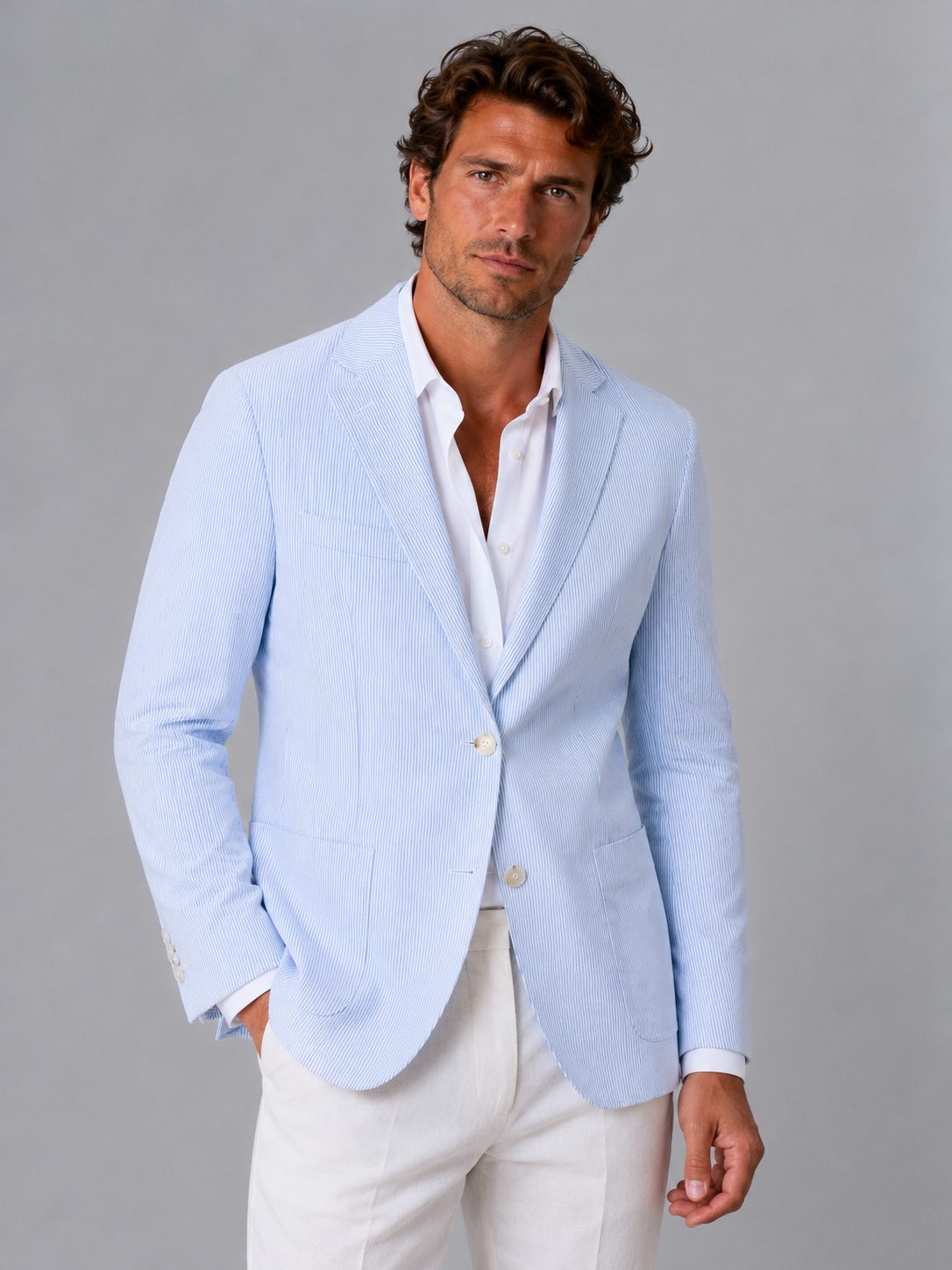 Striped Seersucker Blazer for Men