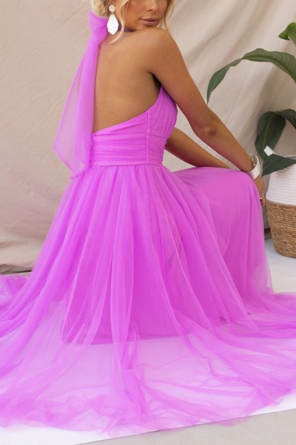 Halterneck Wedding Guest Tulle Maxi Dress for Women - View 6