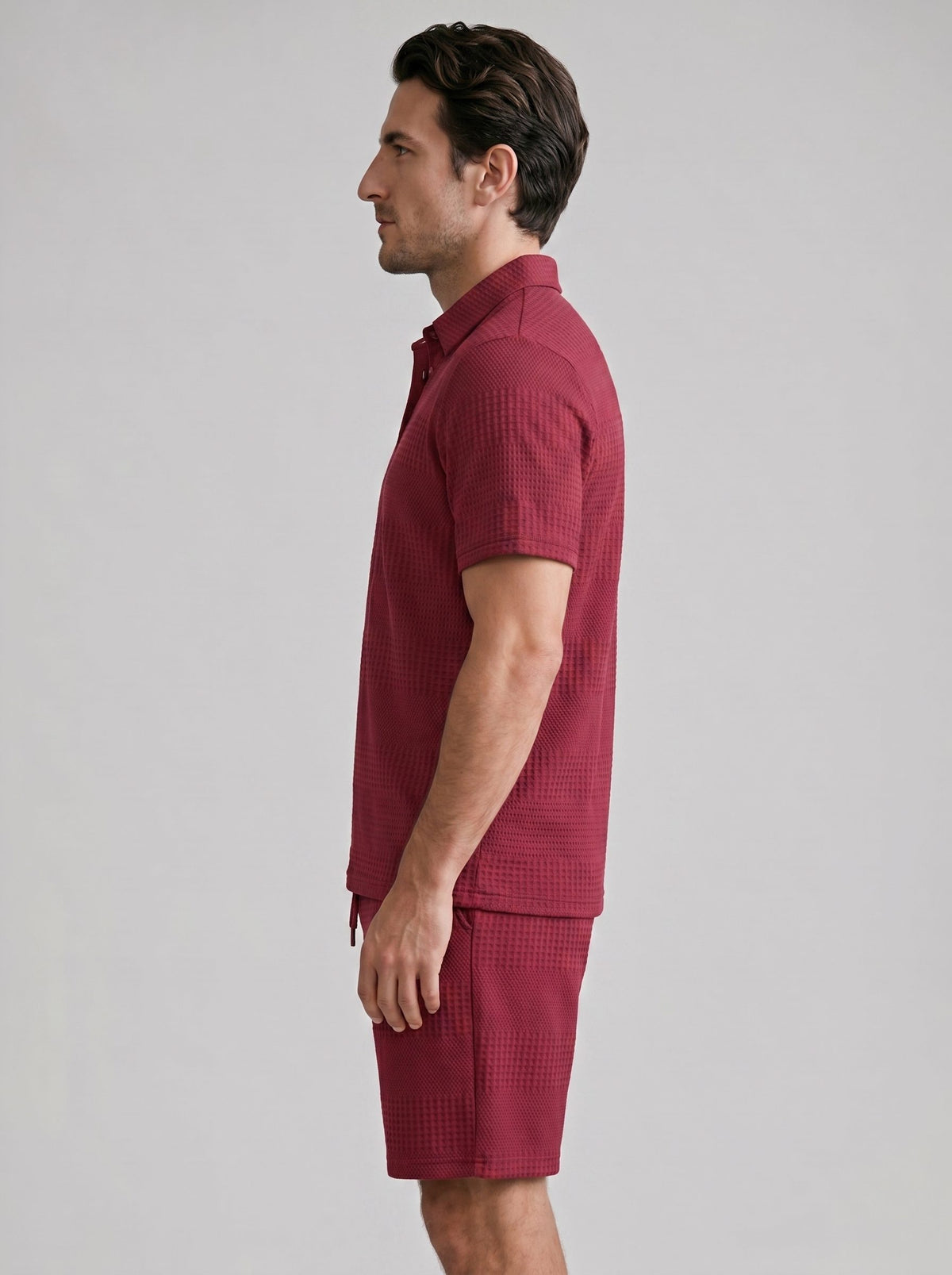Textured Knit Polo Shirt and Shorts Set for Men - View 13
