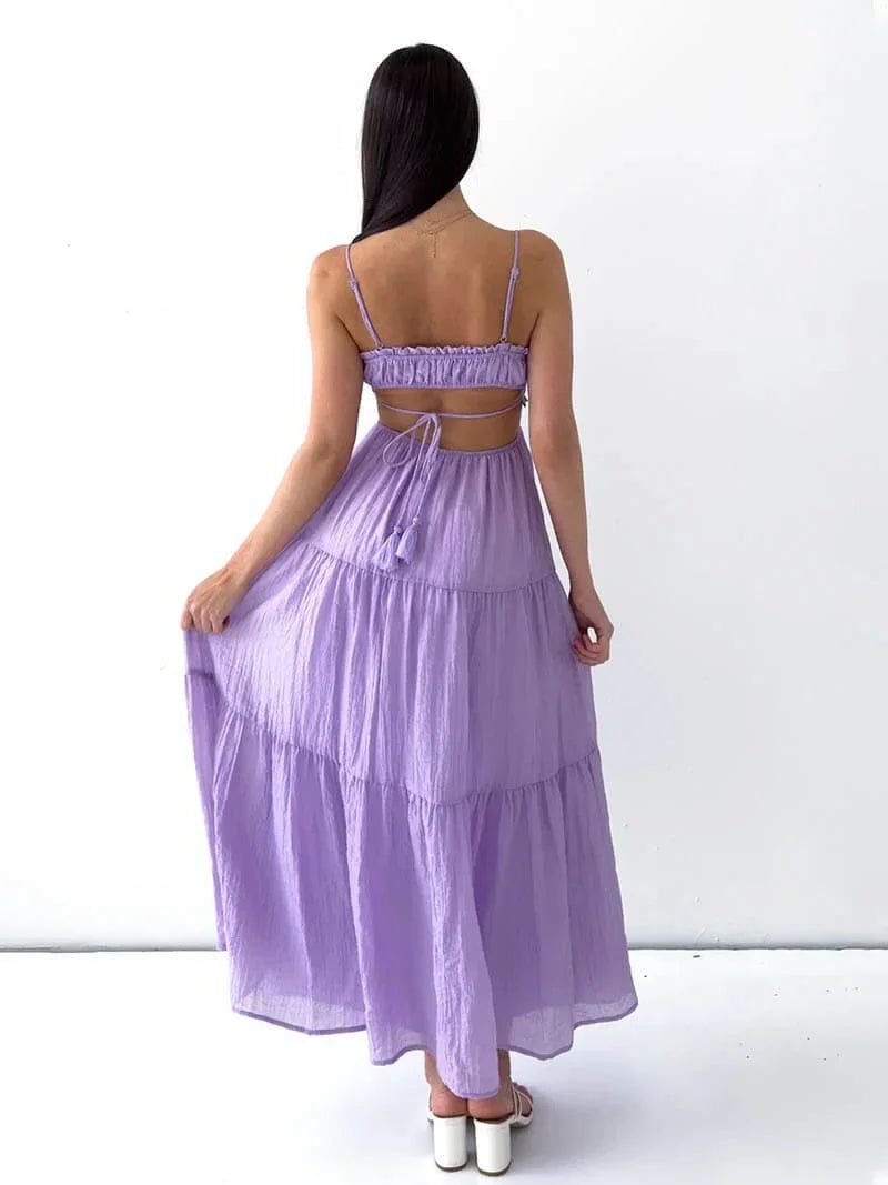 Wedding Guest Tiered Midi Dress with Thin Straps for Women - View 10