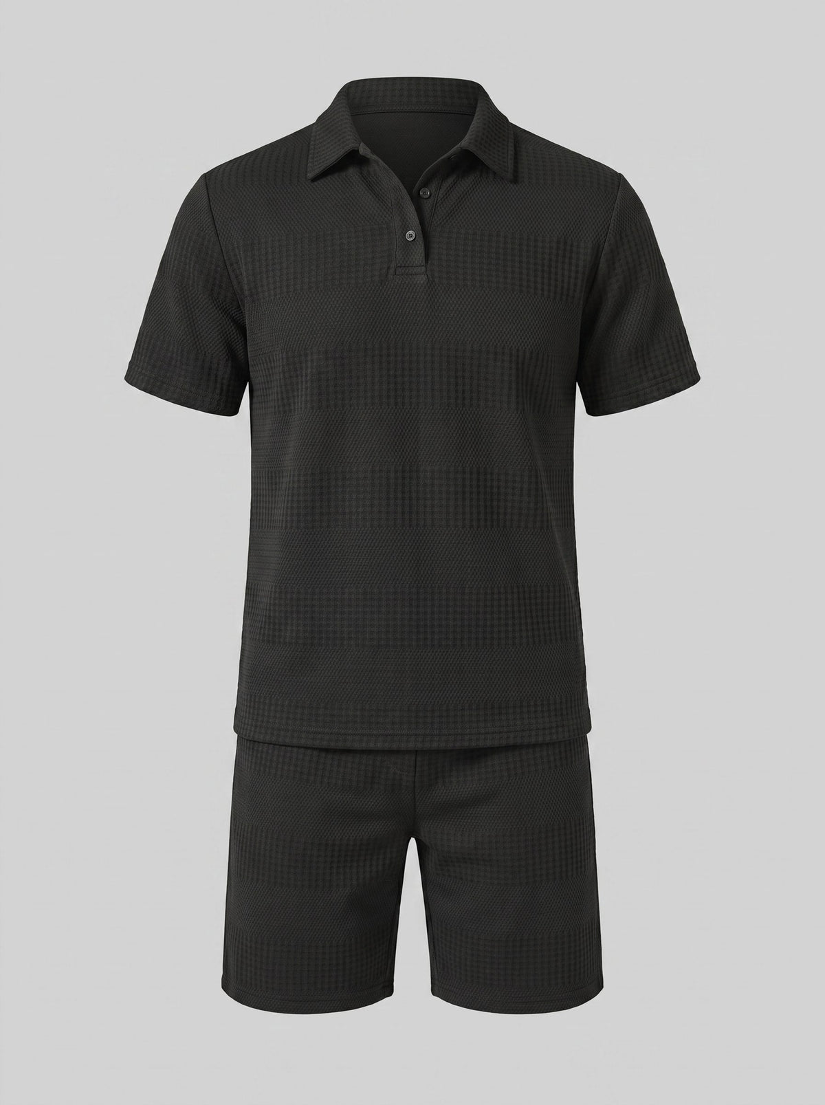 Textured Knit Polo Shirt and Shorts Set for Men - View 26