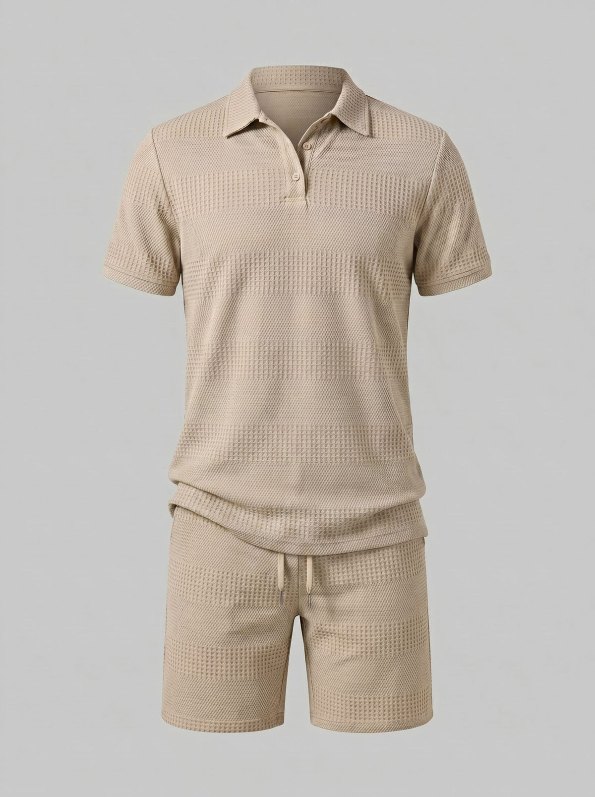 Textured Knit Polo Shirt and Shorts Set for Men - View 21