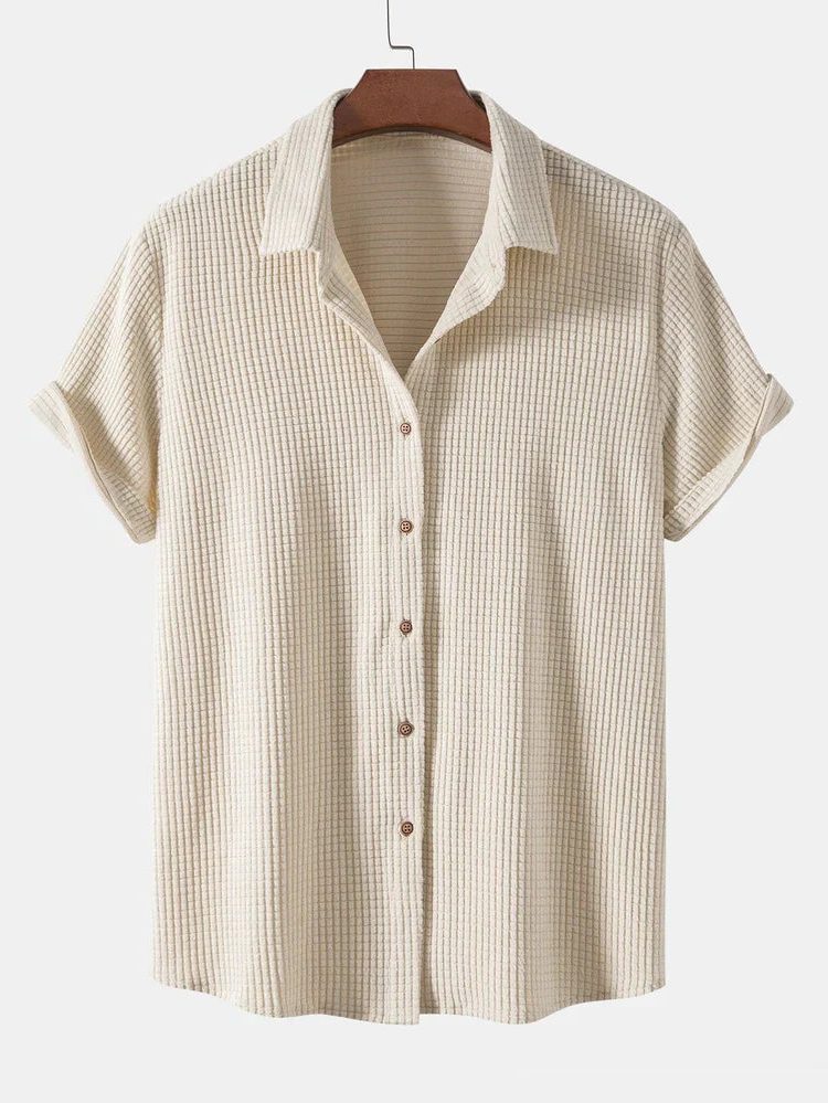 Ribbed Knit Short Sleeve Shirt and Shorts Set for Men - View 4
